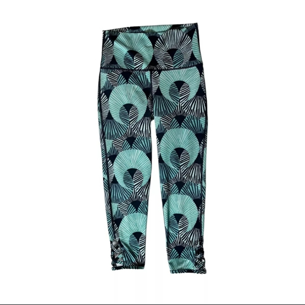 Aerie Chill Play Move Leggings High Rise Blue Geometric Print Women's Size Large